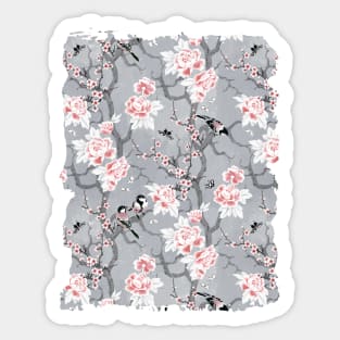 Chinoiserie birds in grey Sticker